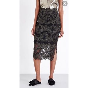 NWT Sandro Metallic Lace Pencil Skirt Size 2